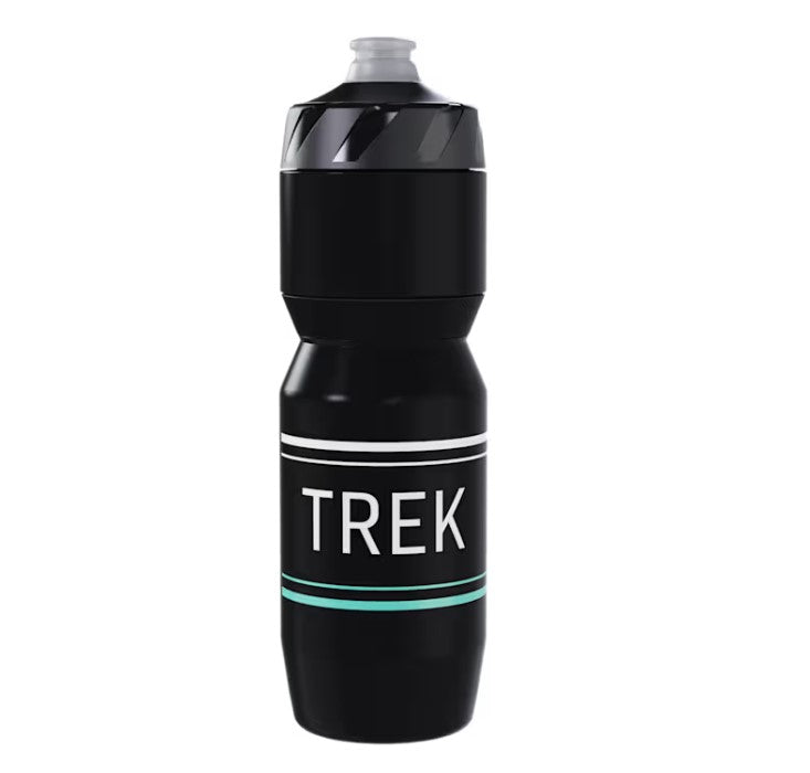 Black Trek Voda Flow 26 ounce water bottle with white 'Trek' branding on a white background