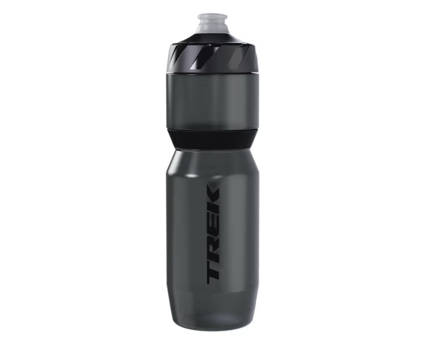 Black Trek Voda Flow 26 ounce water bottle with 'Trek' logo on a white background.