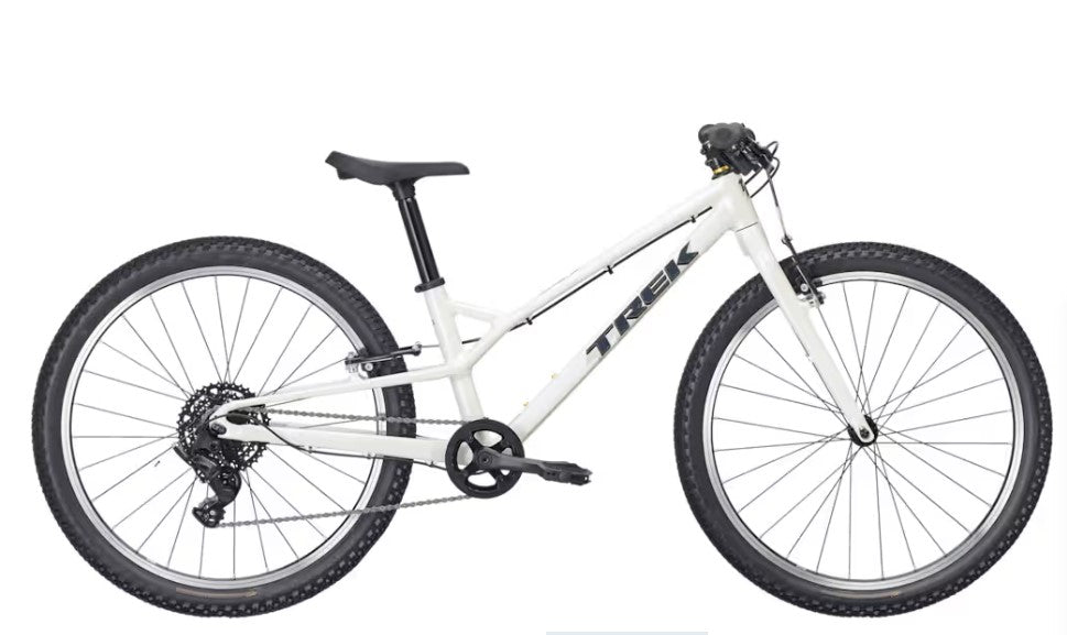 White bicycle with black components on a white background
