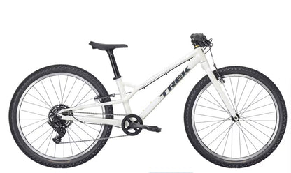 White bicycle with black components on a white background