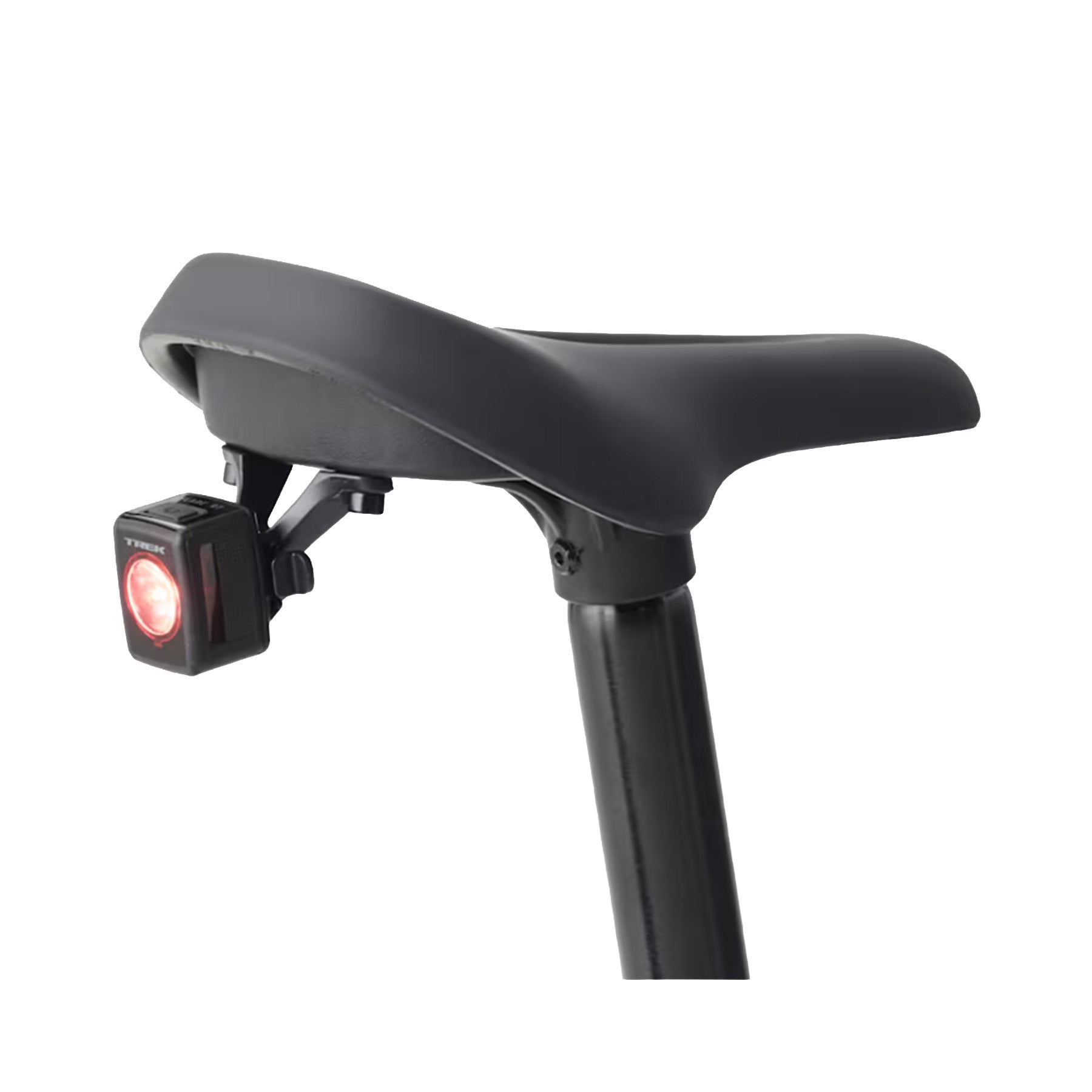 View of the Trek Wahoo 26 Path's saddle and light against a white background.