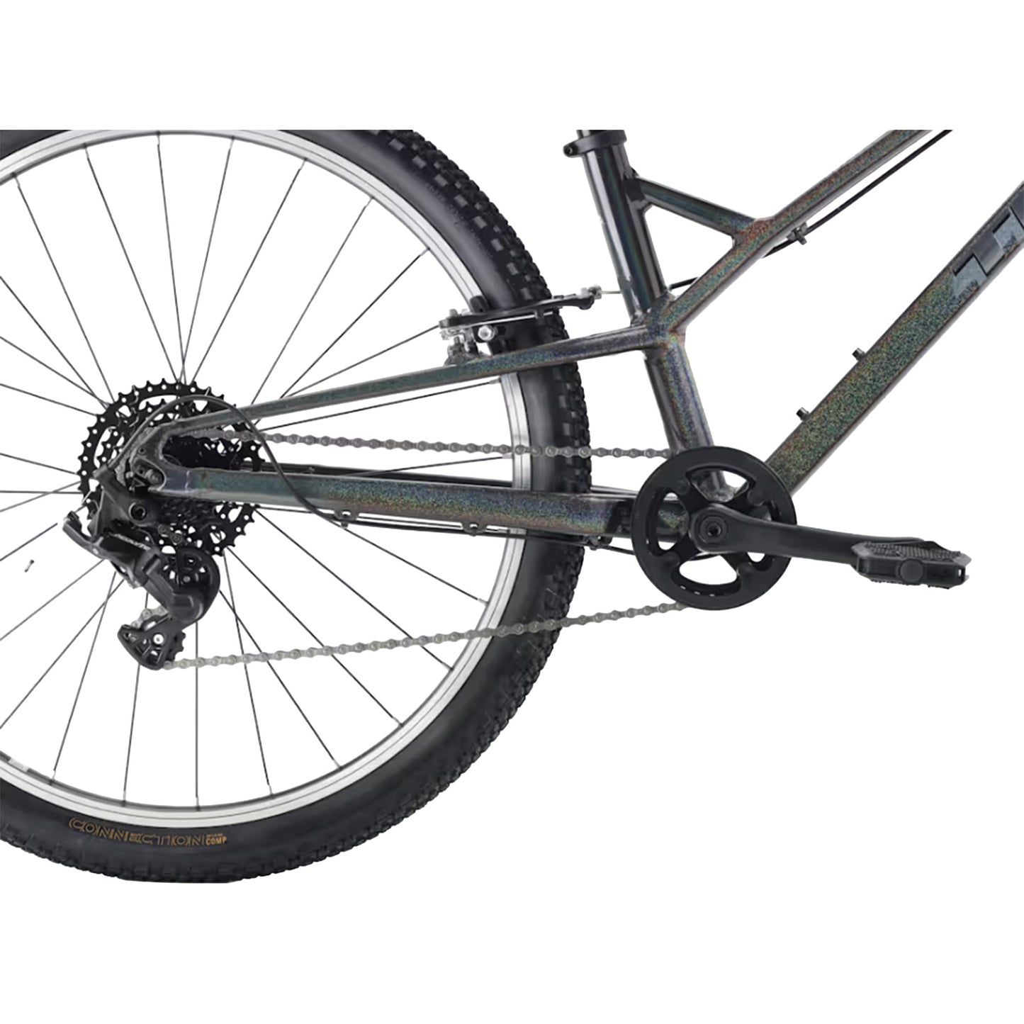 Closeup view of the Trek Wahoo 26 Path in Dark Prismatic against a white background.