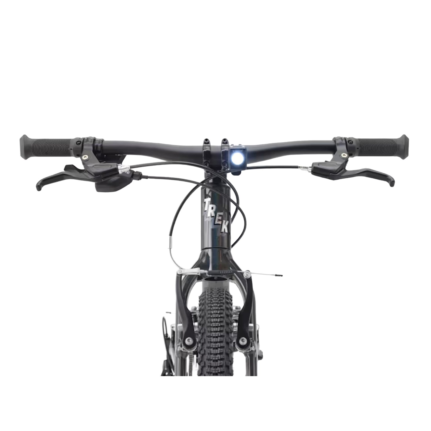 Closeup front view of the Trek Wahoo 26 Path in Dark Prismatic against a white background.