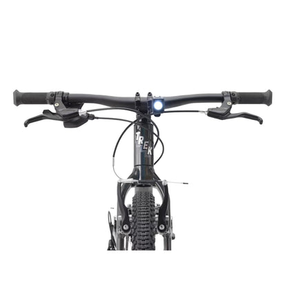 Closeup front view of the Trek Wahoo 26 Path in Dark Prismatic against a white background.