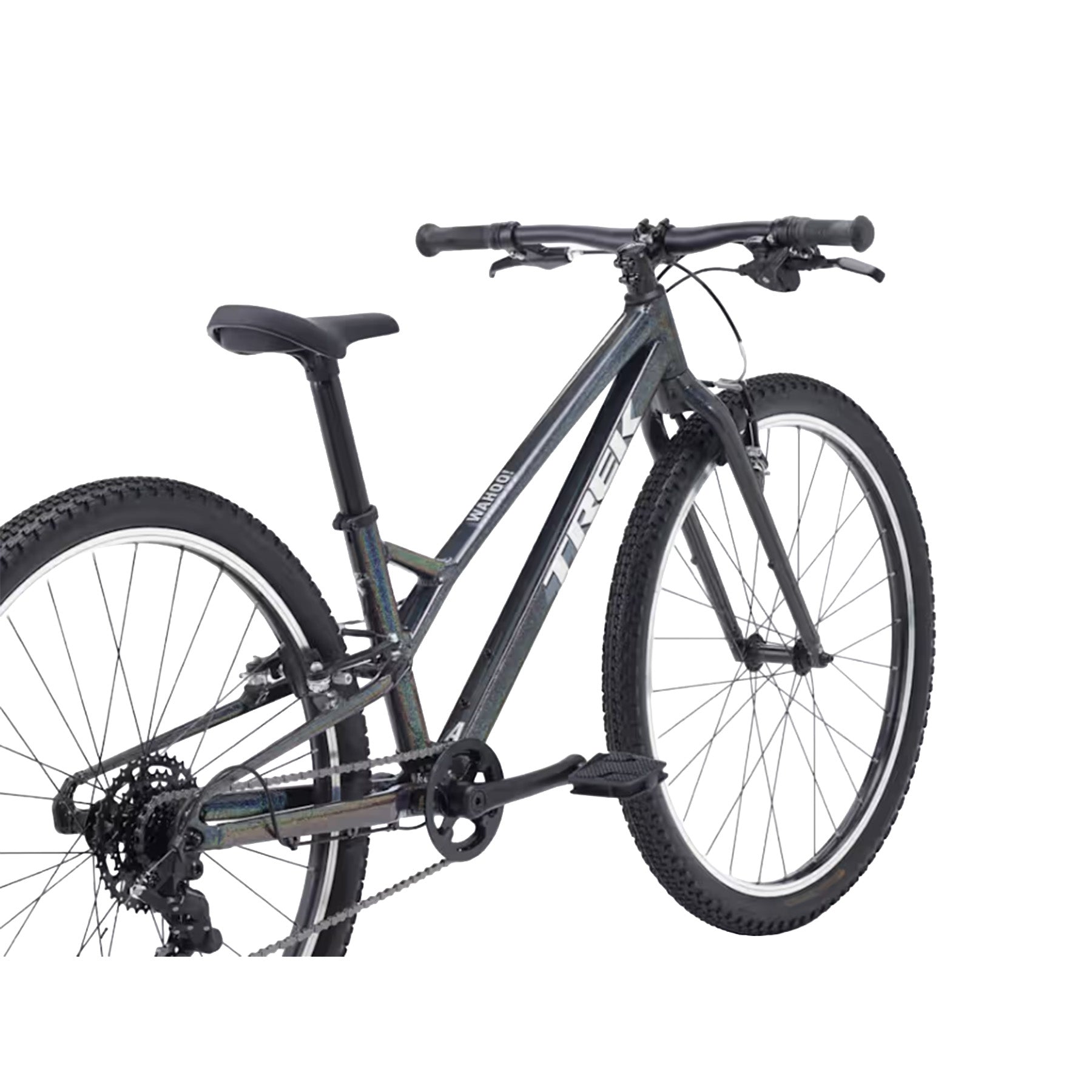 Angled back view of the Trek Wahoo 26 Path in Dark Prismatic against a white background.