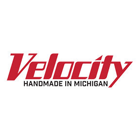 Velocity logo with 'Handmade in Michigan' text on a white background