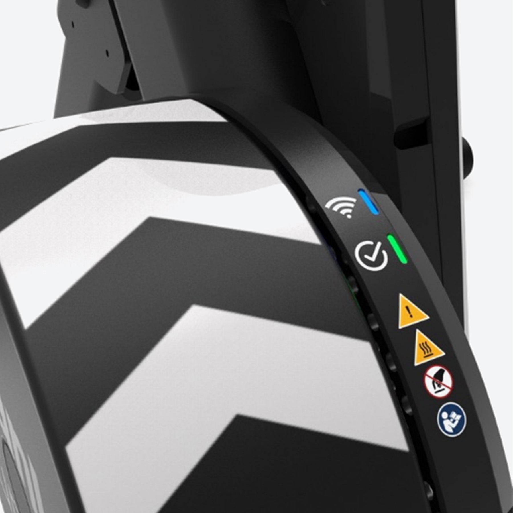 Closeup view of settings on a Wahoo KICKR Core 2 black bike trainer against a white background.