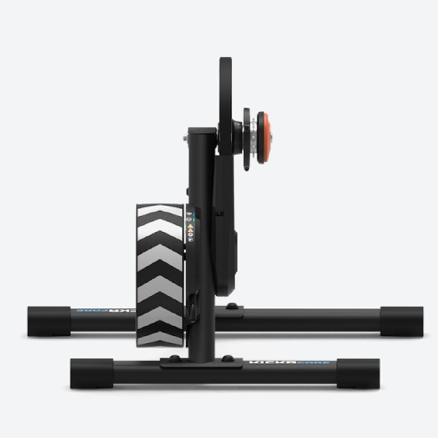 Rear view of Wahoo KICKR Core 2 Smart Trainer with Zwift Cog and Click indoor cycling trainer against a white background.