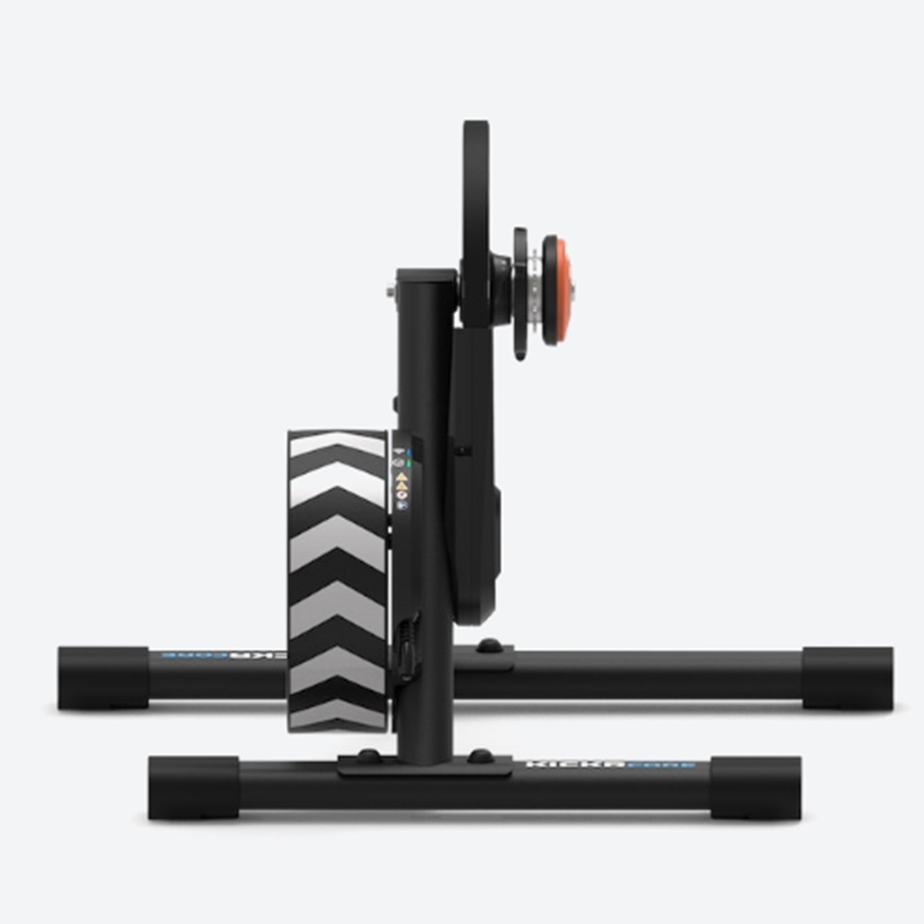 Rear view of Wahoo KICKR Core 2 Smart Trainer with Zwift Cog and Click indoor cycling trainer against a white background.