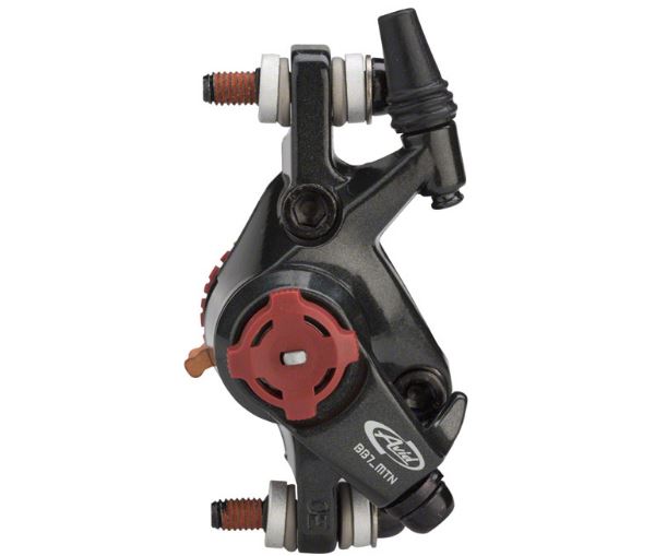 Avid BB7 Mechanical Disc Brake showing the entire mechanical brake assembly, which has a red center.