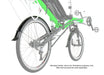 Studio image of the mudguard assembled and on a recumbent,