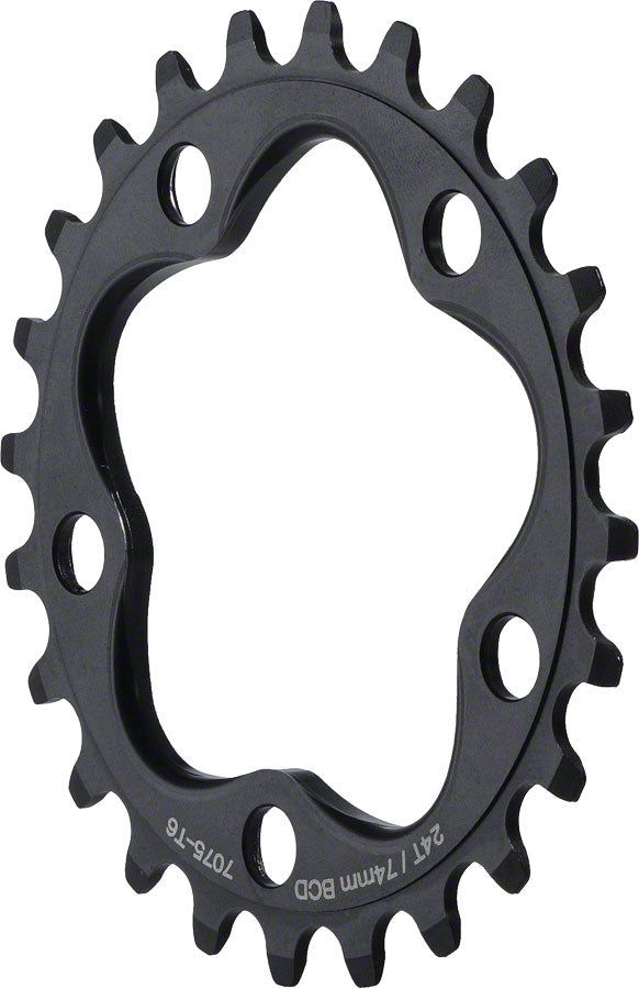 Dimension Aluminum 74mm BCD Inner Black Chainring studio image showing the ring
