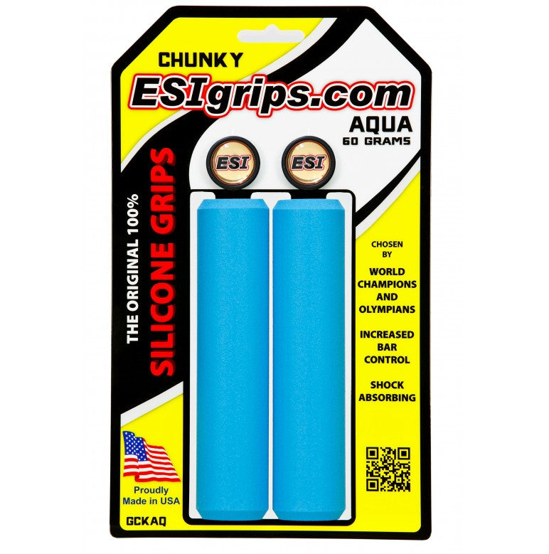 ESI Chunky Grips 32mm showing the yellow and white packaging with the grips inside