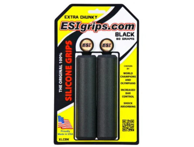 ESI Extra Chunky Grips 32mm in the yellow and white packaging, on a white background, studio image.