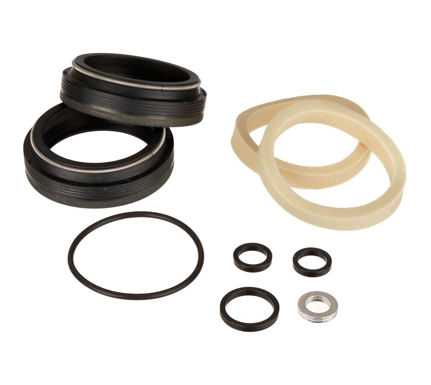A set of Fox Dust Wiper Kit parts including dust seals, lower seals, and crush washer for Fox Racing Shox forks.