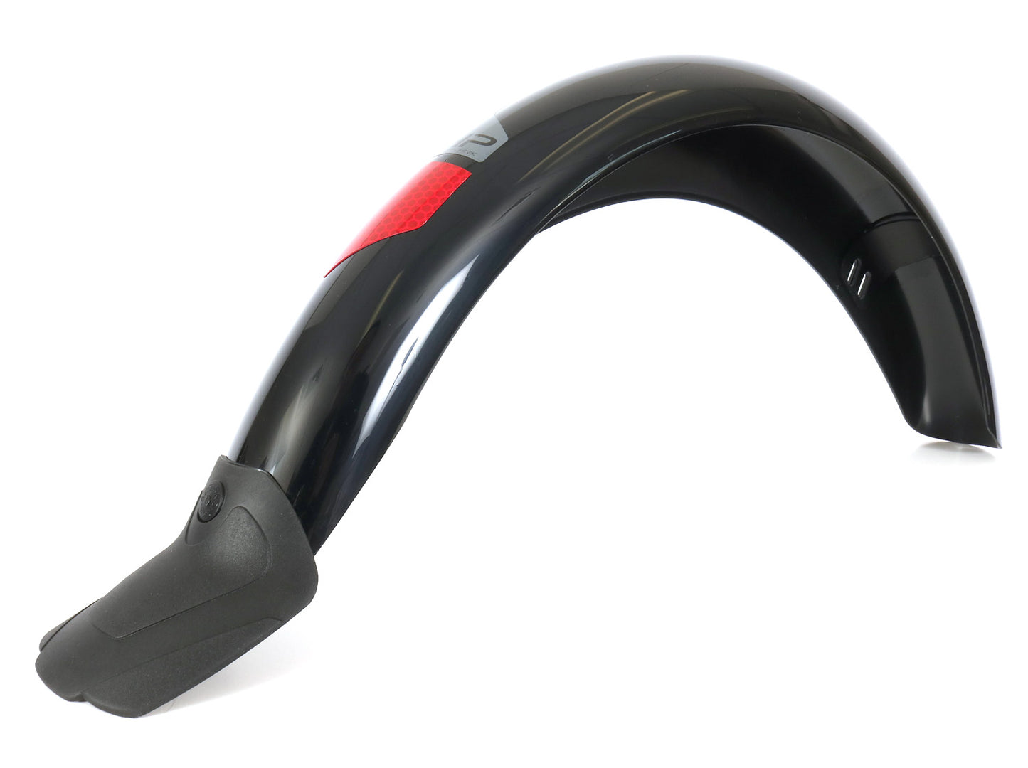 Back view with mudflap and reflector of the HP Velotechnik Front 60mm Black Trike Fender for 2009 Trikes & Later.