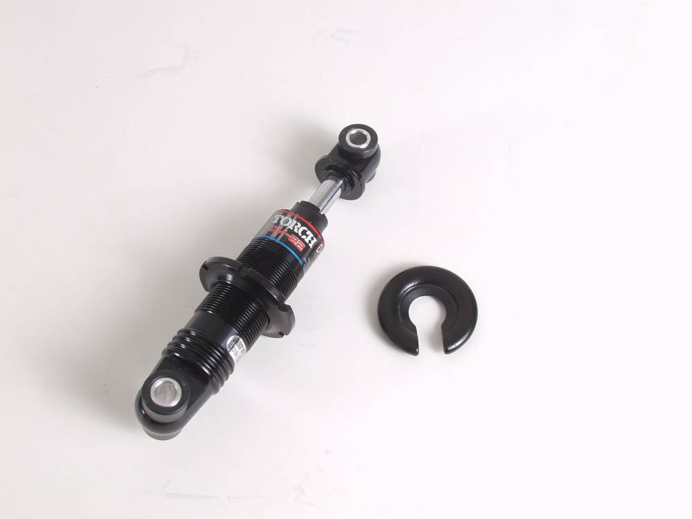 An HP Velotechnik DNM DV-22 rear spring shock for bicycles, in glossy black color, with visible branding and adjustment dials.