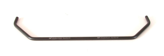 A black HP Velotechnik front suspension anti-roll stabilizer bar, showing a curved metal bar with branding and model details.