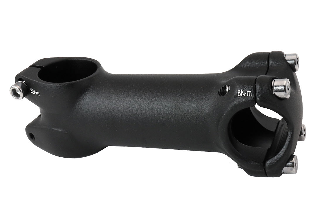 Black bicycle stem with 1 1/8 in steerer and 25.4mm clamp, for Gekko 26 and fx20/26 models.