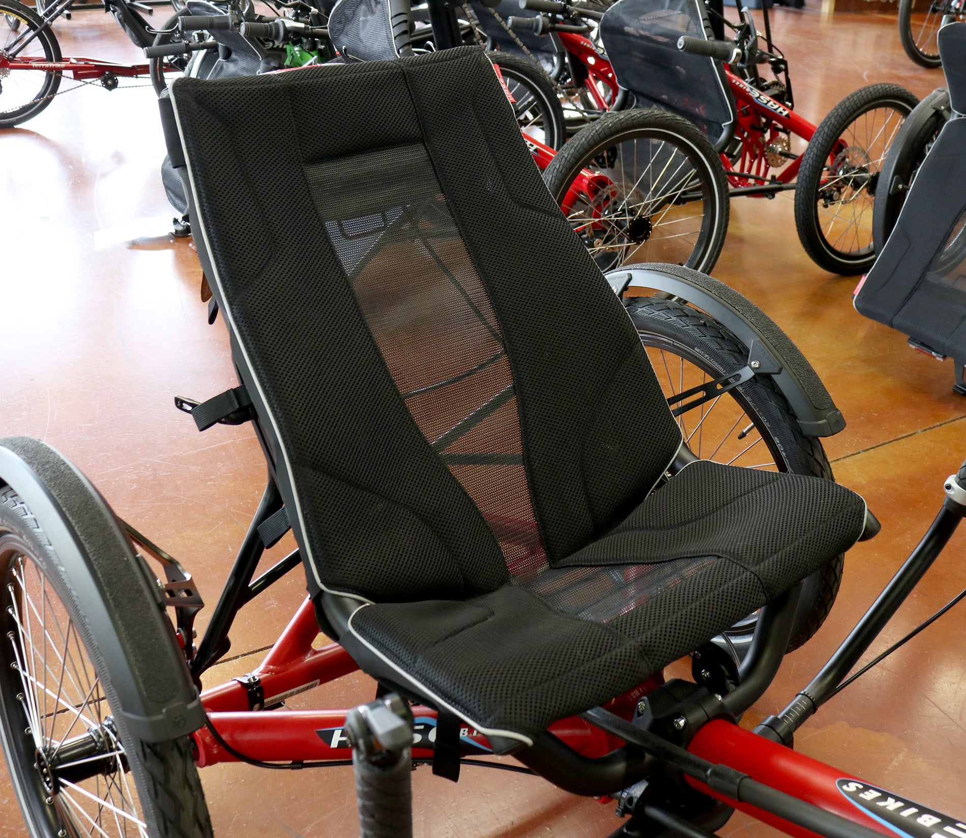 Hase Mesh One Piece Seat Fabric on a trike