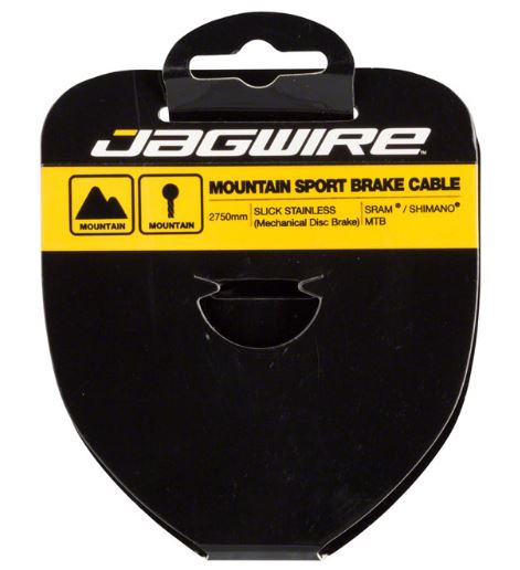 Jagwire Mountain Sport Brake Cable 3500mm showing the back of the packaging, which is yellow on black.