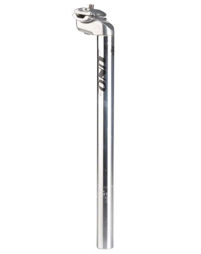 Silver Kalloy Uno 602 bicycle seatpost with a standard rail clamp style, measuring 30.9x350mm.