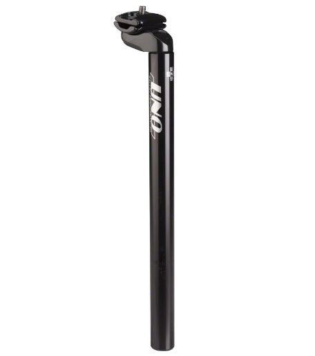 Black Kalloy Uno 602 seatpost for bicycles, 27.2 x 350mm size, with standard rails clamp style.