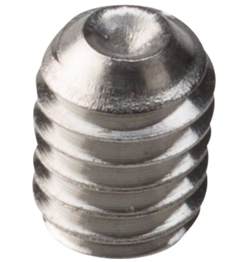 A silver-colored metal set screw for vehicle suspension systems.
