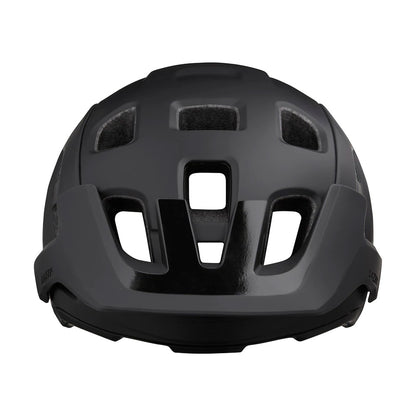 studio image of front of matt black helmet with square vents and black visor