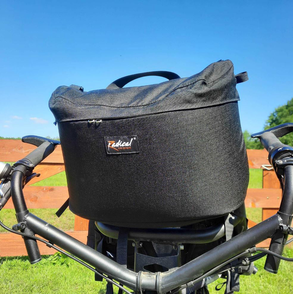 Radical Design Pino Seat Bag Black studio image quarter view mounted to back of seat