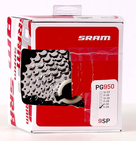 SRAM PG-950 9 Speed 11-34t Cassette front of box, red