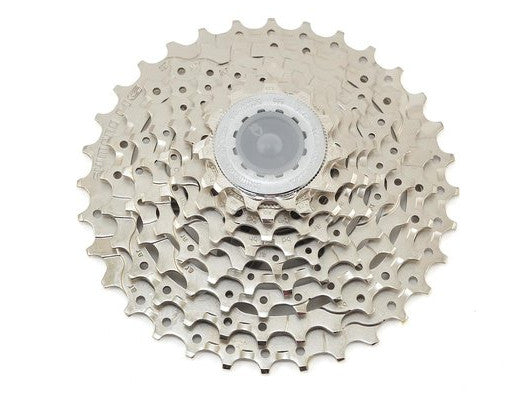 Shimano Alivio CS-HG400 9 Speed 11-32t Silver Nickel Plated Cassette top down side view