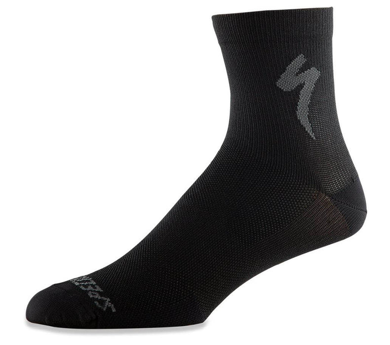 Specialized Soft Air Road Mid Socks in  Black with a grey "S" Logo.
