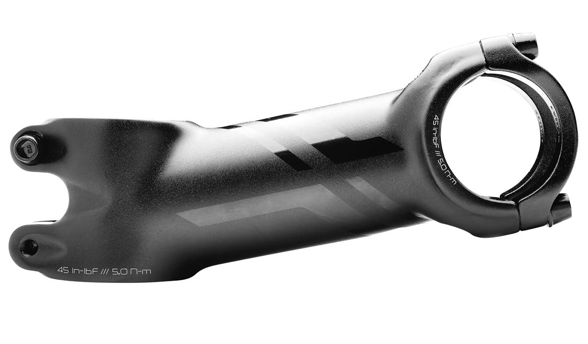 A black and charcoal colored Specialized bicycle stem for adjusting handlebar angle, with a 4-bolt oversized 31.8mm handlebar interface.