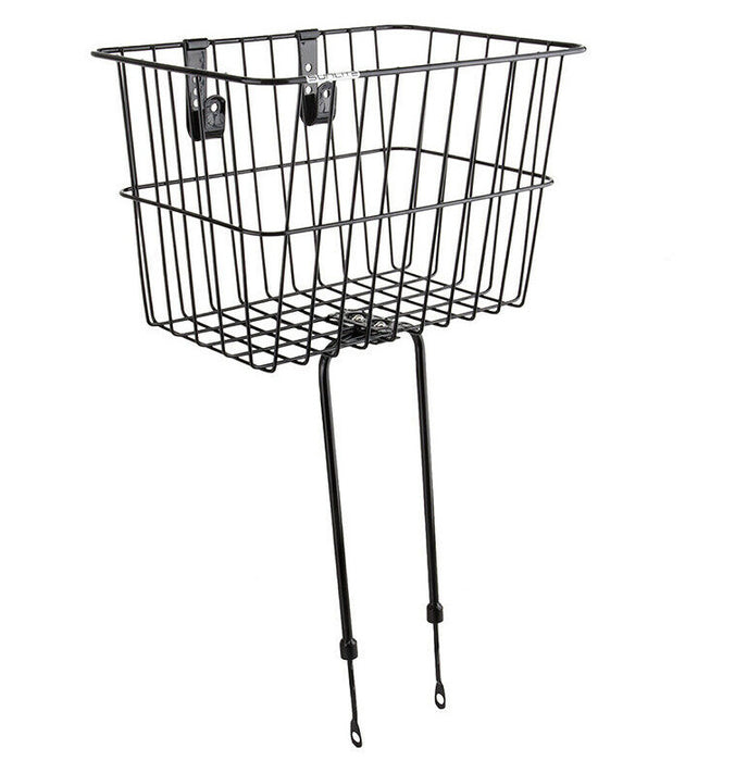 Studio image of black wire  front basket with supports