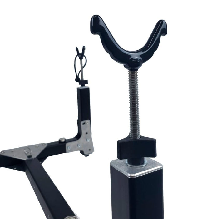 Studio image of U-shaped adjustable cradle to support trike frames on a T-cycle Tabletop Workstand