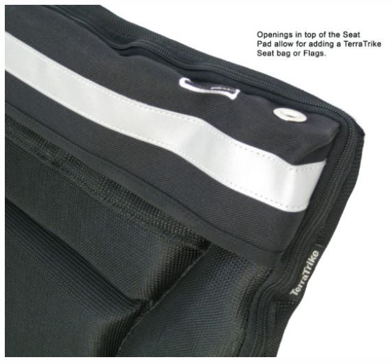 TerraTrike Seat Pad Standard Cushion showing the flag holder hole and seat pad zipper