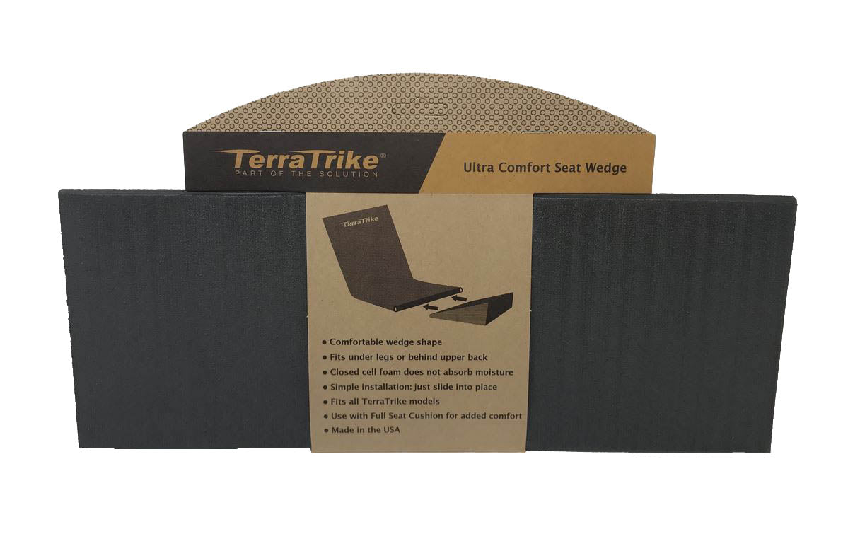 TerraTrike Seat Wedge Standard Cushion in the packaging on a white background