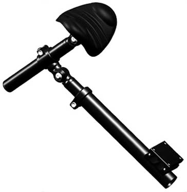 Black padded headrest on a black metal adjustable post that can clamp onto the back of a TerraTrike seat frame