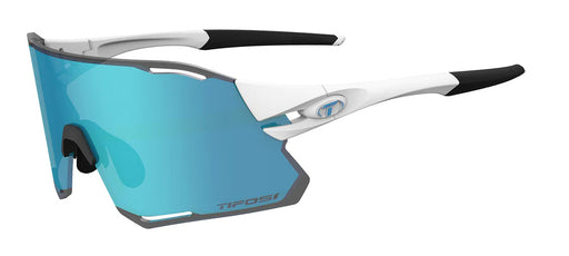 Tifosi Rail Race Sunglasses in Matte White with Clarion Blue and Clear Interchangeable Lenses.
