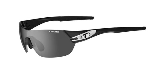 Tifosi Slice Sunglasses in Black and White with Smoke, AC Red and Clear Interchangeable Lenses.