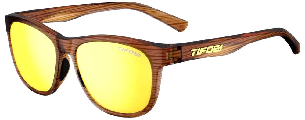 Tifosi Swank Sunglasses in Woodgrain with Smoke Yellow Lens.