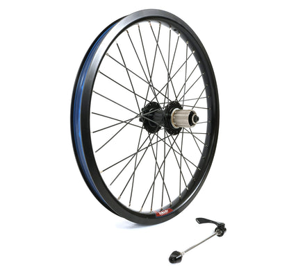 Velocity Cliffhanger 20 Inch 406mm NMSW Black 36h Black Spokes & Silver Nips Standard 135mm Rear Disc Wheel studio image side view