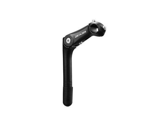 Zoom Quick Comfort 80-150 Degree Adjustable 90mm Stem 22.2-24tpi Quill Aluminum Black on a white background