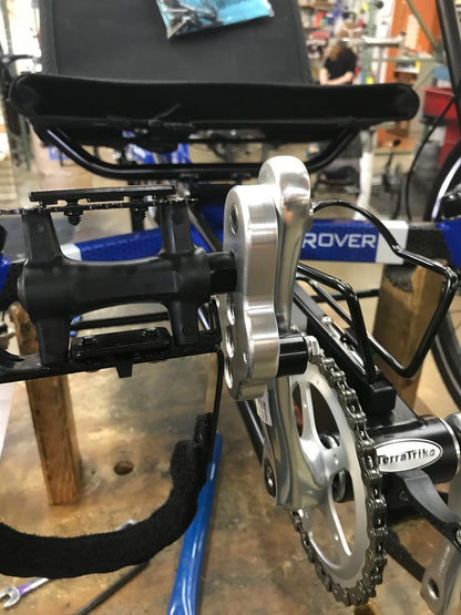 CJ Ackley Machine Company Crank Arm Shorteners Individual mounted on crank arm on the right side.