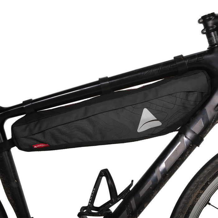 Axiom Top Tube Bag Seymour O-Weave Framepack P3.5 Gray/Black slim bicycle frame bag on bike