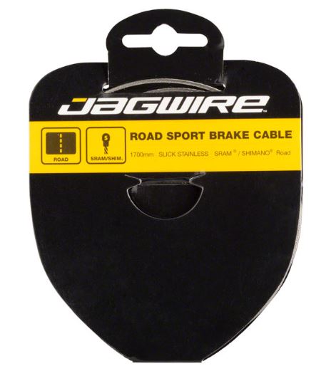 studio view of black and yellow packaging for Jagwire Road Sport brake cable
