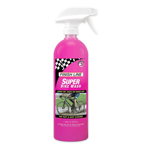 Studio image of 1 liter spray bottle with white spray head and bright pink cleaning solution in bottle