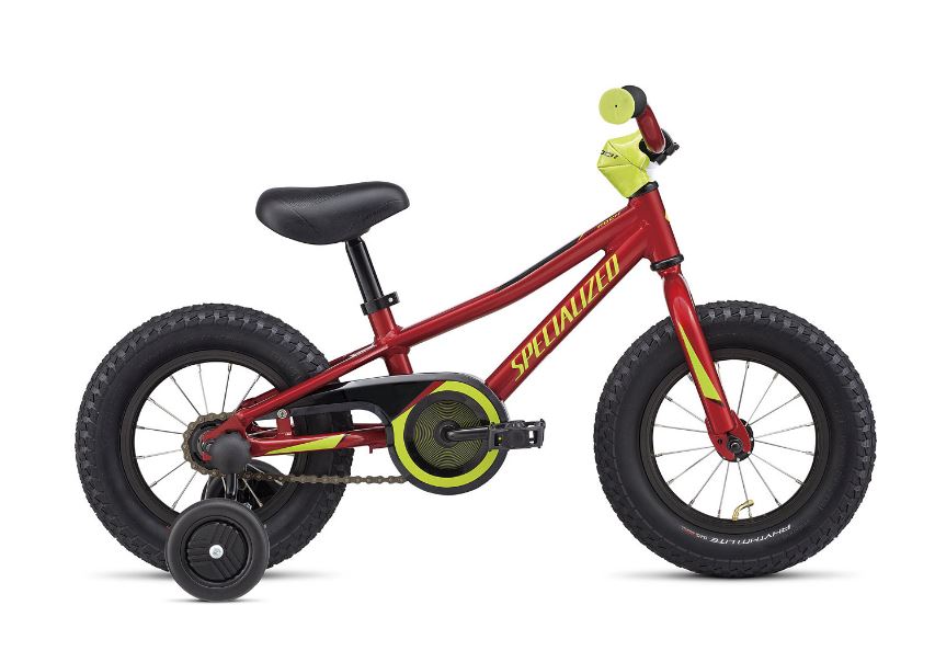 Specialized Riprock Kids Coaster Brake Bike with 12" wheels in red with lime green accents.