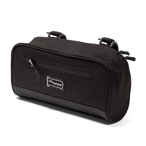 The front side of the "Black Ripstop" Po Campo Domino Handlebard Bag. One zipper in the center of the bag and one ontop.